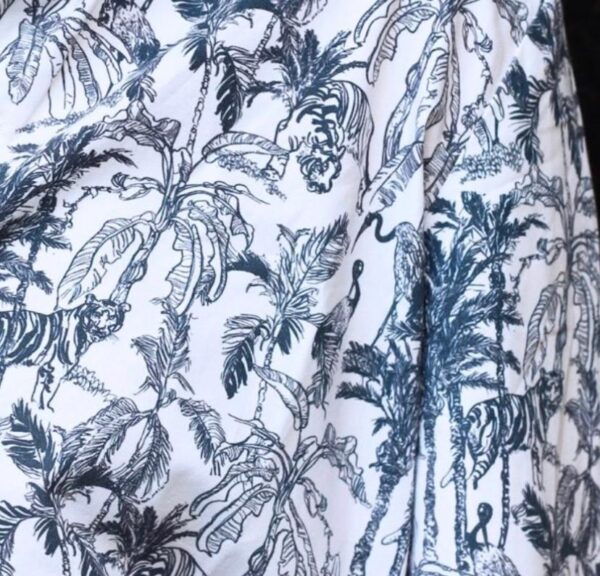 Coton biologique jungle toile de jouy bleu