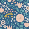 Coton biologique fleurs fond bleu